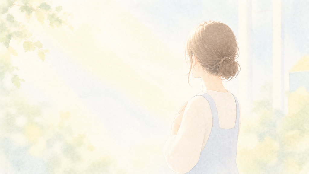 正直な気持ちで前を見つめる保育士の後ろ姿のイラスト