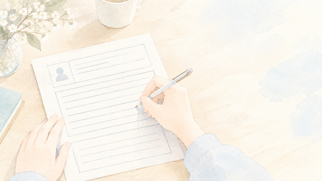 履歴書の自己PR欄を書いている手元のイラスト